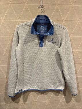 Straight Down grey blue quilted pullover Ritz-Carlton Lake Tahoe logo M
